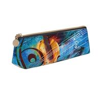 Trousse à crayons en cuir PVC avec fermeture éclair et fond en bois coloré arc-en-ciel, Guitare musicale., Taille unique, Cartable