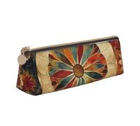 Trousse à crayons en cuir PVC avec fermeture éclair et fond en bois coloré arc-en-ciel, Motif médaillon ancien, Taille unique, Cartable