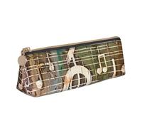 Trousse à crayons en cuir PVC avec fermeture éclair et fond en bois coloré arc-en-ciel, Note de musique., Taille unique, Cartable