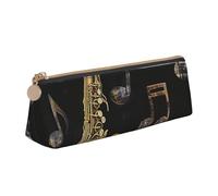 Trousse à crayons en cuir PVC avec fermeture éclair et fond en bois coloré arc-en-ciel, Notes de musique aigus, Taille unique, Cartable