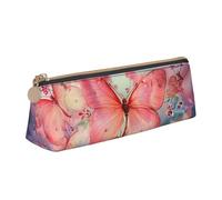 Trousse à crayons en cuir PVC avec fermeture éclair et fond en bois coloré arc-en-ciel, papillon, Taille unique, Cartable