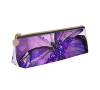 Trousse à crayons en cuir PVC avec fermeture éclair et fond en bois coloré arc-en-ciel, Papillon violet 1, Taille unique, Cartable