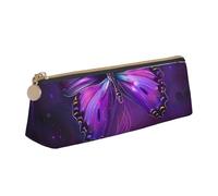 Trousse à crayons en cuir PVC avec fermeture éclair et fond en bois coloré arc-en-ciel, Papillon violet, Taille unique, Cartable