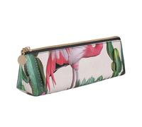 Trousse à crayons en cuir PVC avec fermeture éclair et fond en bois coloré arc-en-ciel, Plantes succulentes flamant rose, Taille unique, Cartable