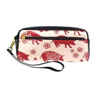Trousse à crayons en cuir synthétique avec fermeture éclair pour garçons et filles, fournitures scolaires et de bureau « Happy Chinese New Year of Pig »