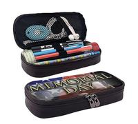 Trousse à crayons en cuir synthétique avec impression du jour commémoratif patriotique des soldats militaires américains - Organiseur de papeterie compact et polyvalent - Trousse à crayons mignonne