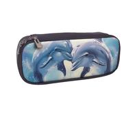 Trousse à crayons en cuir synthétique avec motif astronaute mignon et fusée pour filles, garçons, écoliers, Dauphins amoureux 1, Taille unique, Cartable