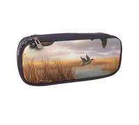 Trousse à crayons en cuir synthétique avec motif de pensées et de fleurs pour filles et garçons, Canards sauvages volants de chasse 6, Taille unique, Cartable