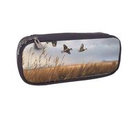 Trousse à crayons en cuir synthétique avec motif de pensées et de fleurs pour filles et garçons, Canard sauvage volant de chasse, Taille unique, Cartable