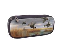 Trousse à crayons en cuir synthétique avec motif de pensées et de fleurs pour filles et garçons, Chasse Canards sauvages volants 8, Taille unique, Cartable