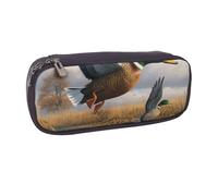 Trousse à crayons en cuir synthétique avec motif de pensées et de fleurs pour filles et garçons, Chasse canards sauvages volants au bord du lac, Taille unique, Cartable