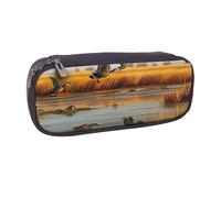 Trousse à crayons en cuir synthétique avec motif de pensées et de fleurs pour filles et garçons, Chasse Flying Wild Duck 5, Taille unique, Cartable