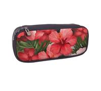 Trousse à crayons en cuir synthétique avec motif de pensées et de fleurs pour filles et garçons, Fleur d'hibiscus, Taille unique, Cartable