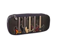 Trousse à crayons en cuir synthétique avec motif de pensées et de fleurs pour filles et garçons, Guitare basse, instruments de musique, Taille unique, Cartable
