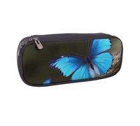 Trousse à crayons en cuir synthétique avec motif de pensées et de fleurs pour filles et garçons, Magnifique papillon bleu pour l'extérieur, Taille unique, Cartable