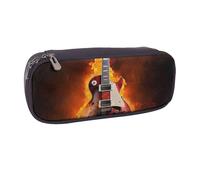 Trousse à crayons en cuir synthétique imprimé coucher de soleil et plage pour filles garçons écoliers, Rock Guitar in Burning, Taille unique, Cartable
