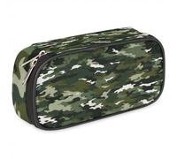 Trousse à crayons en cuir texturé camouflage de grande capacité avec fermeture éclair pour garçons et filles - Trousse à crayons tendance vert camouflage pour l'école, l'université, le bureau, Comme