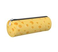 Trousse à Crayons en Cuir, Trousse à cosmétiques, Trousse à Crayons Portable avec Fermeture éclair argentée,Motif de Fromage Jaune
