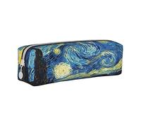 Trousse à crayons en cuir Van Gogh avec motif ciel étoilé et peinture à l'huile avec fermeture éclair pour l'école et les adolescents