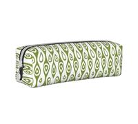 Trousse à crayons en cuir vert avec fermeture éclair et symboles d'art médiéval pour l'école, le travail, le bureau, blanc, Taille unique, Trousse à crayons