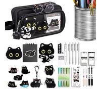 Trousse à crayons en forme de chat noir - Ensemble de fournitures scolaires pour | Grande trousse à crayons avec beaucoup d'espace de rangement pour étudiants, salle de classe, maison, étude