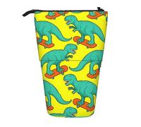Trousse à crayons en forme de dinosaure de skateboard, trousse à crayons sur pied imprimée, porte-crayon télescopique, trousse de papeterie mignonne, organisateur de bureau avec fermeture à glissière
