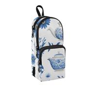 Trousse à crayons en forme de théière à fleurs bleu sarcelle de grande capacité avec compartiment pour étudiants, cartable, papeterie, trousse à crayons, marqueur pour l'école, le bureau, le travail,