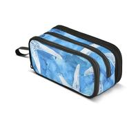 Trousse à crayons en forme d'étoile de mer sur aquarelle bleue, grande capacité pour garçons et filles, trousse à crayons à 3 compartiments pour étudiants, papeterie, marqueur pour l'école, le bureau,
