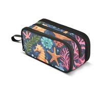 Trousse à crayons en forme d'hippocampe, étoile de mer, corail, dessin animé, grande capacité pour garçons et filles, trousse à crayons à 3 compartiments pour étudiants, papeterie, marqueur pour