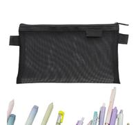Trousse à crayons en maille, trousse à crayons à fermeture éclair, organisateur de cosmétiques résistant à l'abrasion pour matériel d'écriture, étudiants, adolescents, adultes, , Noir , Voir