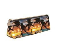 Trousse à crayons en noix de coco avec impression hamac coucher de soleil pour étudiants, fournitures pour étudiants, fournitures pour l'école, les voyages, le bureau, blanc, Taille unique