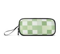 Trousse à crayons en nylon à motif à carreaux vert clair et blanc, grande capacité, trousse à crayons universitaire, organisateur de papeterie pour écolier