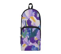 Trousse à crayons en nylon avec 3 compartiments - Motif fleurs d'iris violettes et blanches - Grande capacité - Pour garçons - Papeterie scolaire pour bureau
