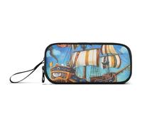 Trousse à crayons en nylon avec fermeture éclair - Grande capacité - Motif bateau pirate - Pour l'école et les étudiants