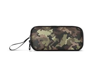 Trousse à crayons en nylon avec fermeture éclair - Grande capacité - Motif camouflage marron foncé - Pour femme du collège