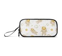 Trousse à crayons en nylon avec fermeture éclair pour enfants Motif planète astronaute blanche