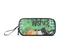 Trousse à crayons en nylon avec inscription « St Patrick Kisses Wishes » - Motif chien de dessin animé - Grande capacité - Pour adolescents et garçons