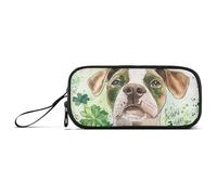 Trousse à crayons en nylon avec inscription « St. Patrick Kisses Wishes » - Motif chien de dessin animé - Grande capacité - Pour filles et filles