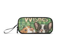 Trousse à crayons en nylon avec inscription « St Patrick Kisses Wishes » - Motif chien de dessin animé - Grande capacité