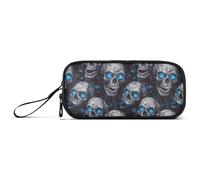 Trousse à crayons en nylon pour filles - Motif tête de mort de monsieur cauchemar - Yeux fluo bleus - Grande capacité - Organiseur de papeterie pour infirmière du lycée