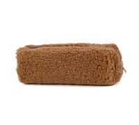 Trousse à crayons en peluche à fermeture éclair pour étudiants adultes grande capacité organisateur de stylos trousse de maquillage de voyage, marron