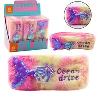 Trousse à crayons en peluche avec queue de sirène paillettes roses violettes