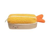 Trousse à crayons en peluche douce et moelleuse avec queue de crevette frite 3D, ne perd pas ses poils, pour étudiants, organisateur de papeterie d'ornement de bureau debout, 19,1 cm, jaune, doré, A
