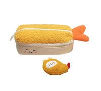 Trousse à crayons en peluche douce et moelleuse avec queue de crevette frite 3D, ne perd pas ses poils, pour étudiants, organisateur de papeterie d'ornement de bureau debout, 19,1 cm, jaune, doré, B