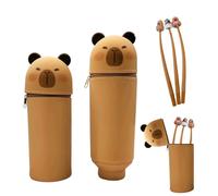 Trousse à Crayons en Silicone, Trousse en Silicone Souple 2-en-1 avec Stylos Rétractable Trousse À Crayons Animal en Silicone avec Fermeture éclair Trousse Silicone Verticale pour Filles Garçons