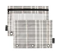 Trousse à crayons en tissu à carreaux blanc neutre marron pour classeur à 3 trous avec 3 anneaux pour l'école et le bureau