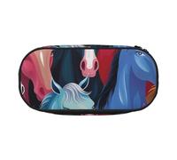 Trousse à crayons en tissu Oxford avec motif pingouin mignon imprimé avec un design spacieux pour l'école, le bureau, les voyages - Trousse multi-usage pour papeterie et maquillage, Chevaux colorés