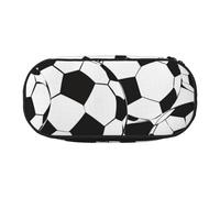 Trousse à crayons en tissu Oxford imprimé abeilles avec design spacieux pour l'école, le bureau, les voyages - Trousse multi-usage pour papeterie et maquillage, Motif ballon de football noir et blanc