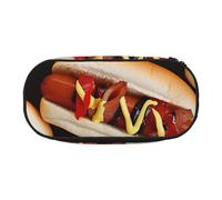 Trousse à crayons en tissu Oxford imprimé crâne d'Halloween avec motif spacieux pour l'école, le bureau, les voyages - Trousse multi-usage pour papeterie et maquillage, Hot Dogs, Taille unique