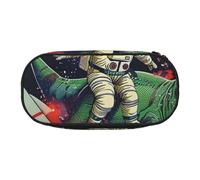 Trousse à crayons en tissu Oxford imprimé crâne d'Halloween avec motif spacieux pour l'école, le bureau, les voyages - Trousse multi-usage pour papeterie et maquillage, Fusée de dinosaure d'astronaute
